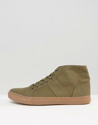 ASOS Lace Up Sneakers In Khaki Canvas With Gum Sole