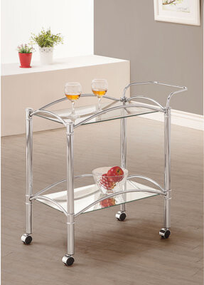 Lark Manor Porch & Den Chrome 2-Tier Rectangular Glass Shelf Metal Bar Cart