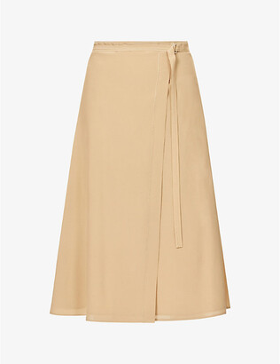 Joseph Safra high-waist silk and wool-blend midi skirt