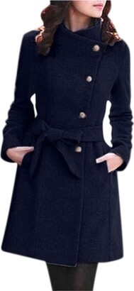 Clodeeu Trench Coat Long Jacket Womens Winter Lapel Wool Coat Trench Jacket Long Sleeve Overcoat Outwear Festival Gifts for Women Halloween Christmas Xmas Clothes Blouse Top Navy