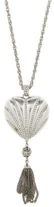 Azzaro Designer Vintage Turn Of The Century White Metal Faux Diamond Heart Locket Necklace