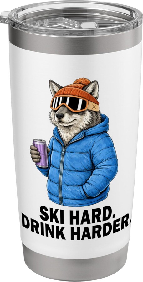Après Ski Party Animal Motifs Gift Idea Ski Hard Drink Harder Wolf Animal Party Après Ski Shirt Stainless Steel Insulated Tumbler
