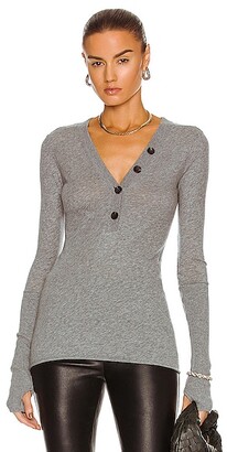 Enza Costa Cashmere Long Sleeve Cuffed Henley Top in Grey