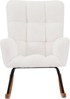 George Oliver Comfy Upholstered Lounge Chair Rocking Chair With High Backrest