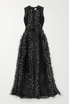 Thumbnail for your product : Huishan Zhang Beau Feather And Grosgrain-trimmed Silk-organza Gown