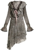 Thumbnail for your product : Preen by Thornton Bregazzi Corin Ruffle-trimmed Striped Silk-devore Dress - Black Stripe