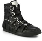Thumbnail for your product : Giuseppe Zanotti Studded Leather Buckle & Fringe High-Top Sneakers