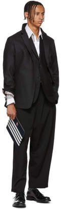 Thom Browne Black Flannel Stripe Seamed Blazer