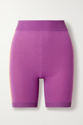 NAGNATA Triad Bodhi Striped Technical-knit Organic Cotton-blend Shorts - Pink