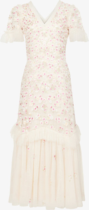 Needle And Thread Womens Cream/azalea Pink Evening Primrose  Floral-embroidered Tulle Mini Dress - ShopStyle