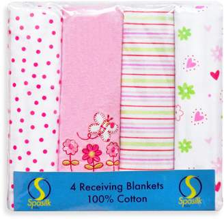 Spasilk Flower Flannel Receiving Blanket (4-Pack)