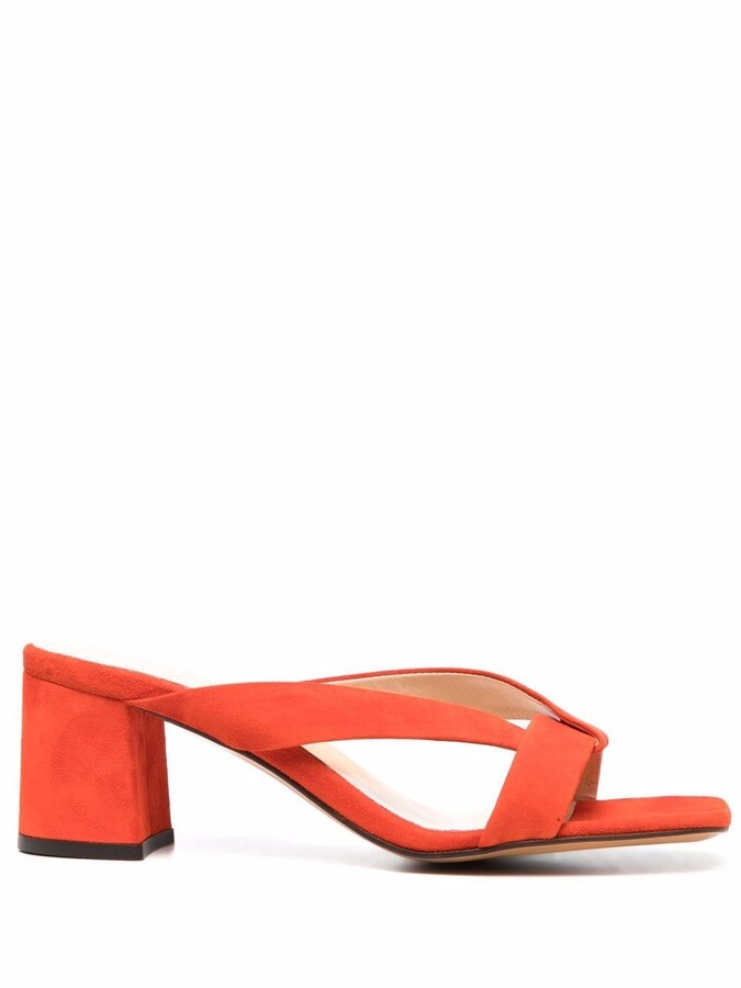 red low heel mules