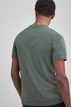 Next Mens Green Short Sleeve Stripe Revere Shirt