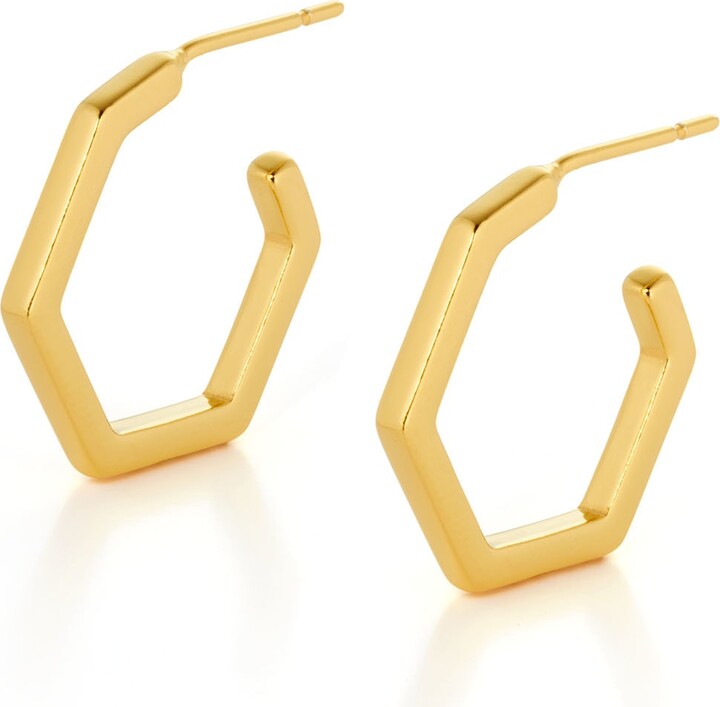 Nellou Jewellery Hex Hoop Earrings Gold Plated Sterling Silver