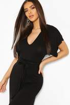 Thumbnail for your product : boohoo V-Neck Belted Split Maxi Dress
