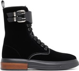 Thumbnail for your product : Tod's Buckled Lace-up Velvet Ankle Boots