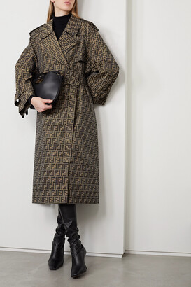 Fendi Belted Double-breasted Canvas-jacquard Trench Coat - Brown