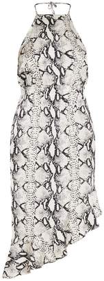 PrettyLittleThing Grey Snake Print Halter Neck Asymmetric Hem Midi Dress