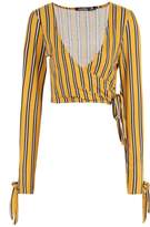 Thumbnail for your product : boohoo Stripe Wrap Split Sleeve Top