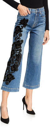 7 For All Mankind Alexa Cropped Embroidered High-Rise Jeans