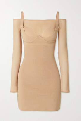 Dion Lee Layered Mesh And Stretch-knit Mini Dress - Beige