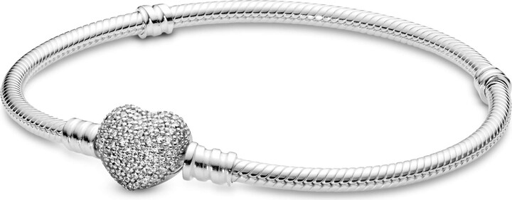 Pandora Signature 925 Sterling Silver Two-Tone Logo T-Bar Snake Chain Bracelet 582309C00-18