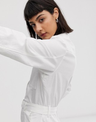 Weekday belted boiler playsuit with pockets in white
