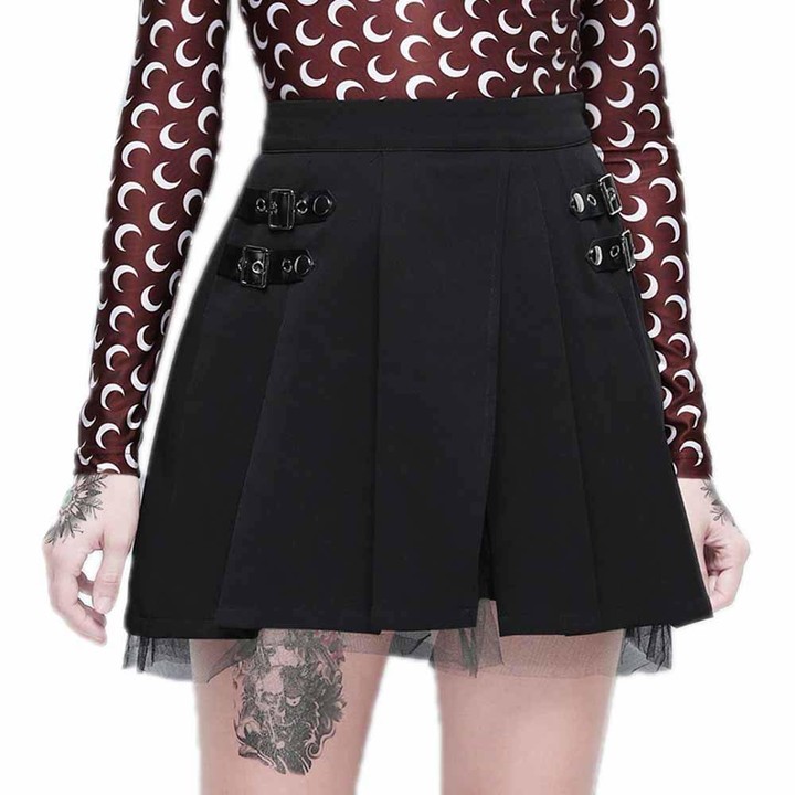 Hellomiko Womens Gothic Style Skirt Punk Joker Skirt Pin Buckle Mesh ...