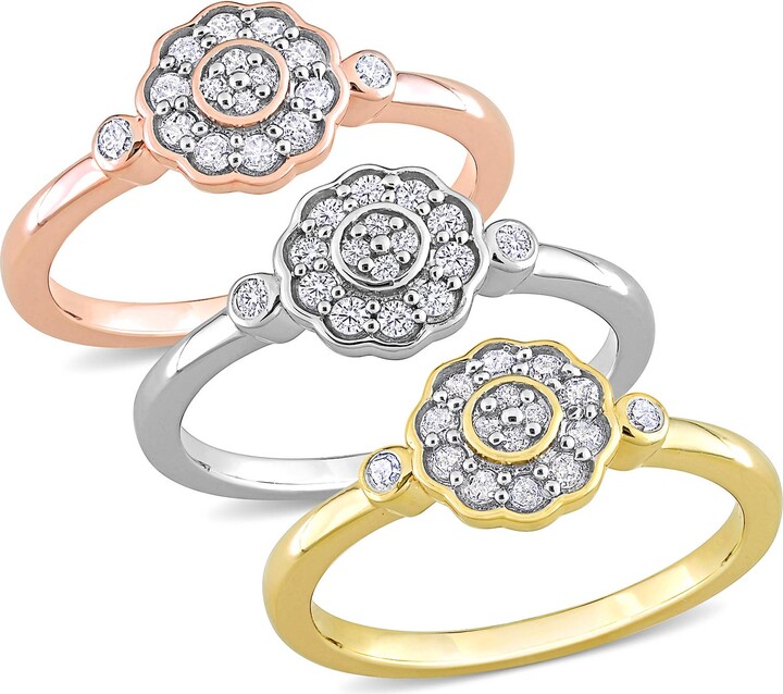 DELMAR 3-Piece Assorted Diamond Flower Rings