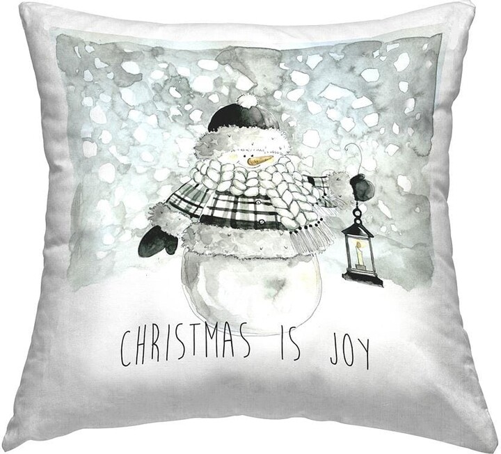 Christmas is Joy Snowman Grey Print Polyester 18in. X 18in. Throw Pillow