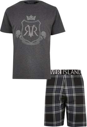 River Island Mens Big and Tall Grey RVR printed pyjama set