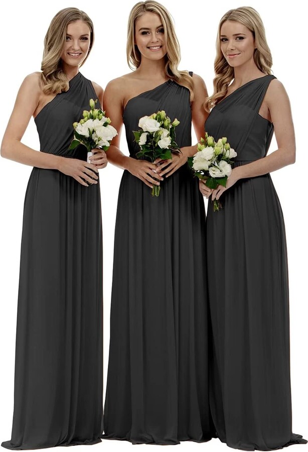 HYEC7 Women's Long One Shoulder Prom Bridesmaid Dress Chiffon Formal ...