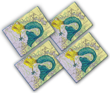 Mermaid on Crystal River Florida Nautical Chart 4 Piece Cotton Placemat Set