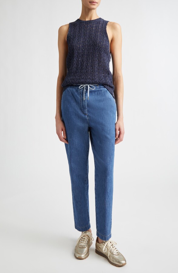 Eleventy Sequin Embellished Cotton & Linen Blend Sweater Vest