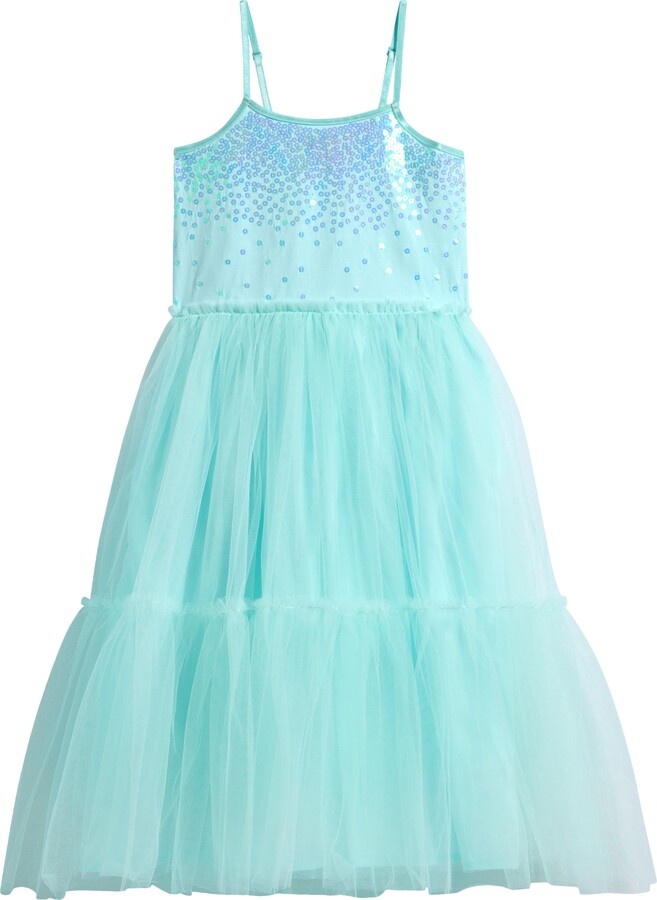 Kids' Sequin Tiered Jersey & Tulle Party Dress