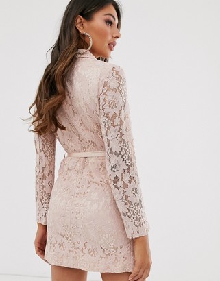 Love Triangle lace blazer dress with ribbon detail in taupe