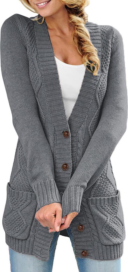 dark grey cable knit cardigan