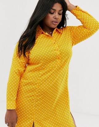 Wednesday's Girl curve midaxi shirt dress with front splits in polka