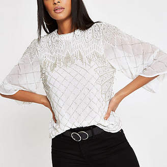 River Island Womens White bead embellished top