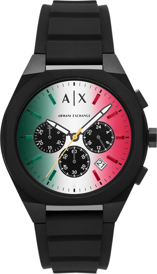 Alpha A Armani Exchange Men's Chronograph Black Silicone Watch, 44mm - Black