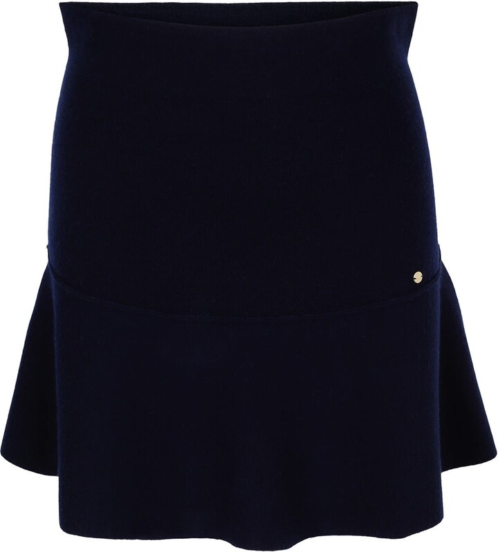 Tirillm "Anita" Short Merino Wool Flared Skirt- Navy Blue - ShopStyle