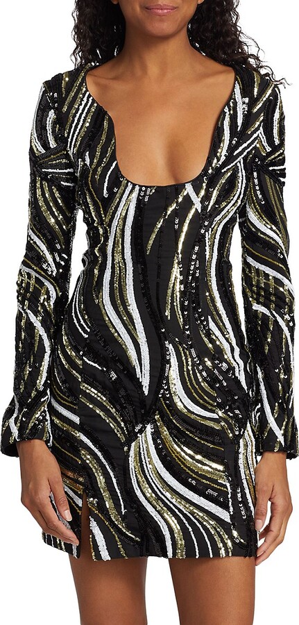 Halpern Sequin Scoopneck Minidress