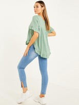 Thumbnail for your product : Quiz Woven Frill Hem Top - Dark Sage