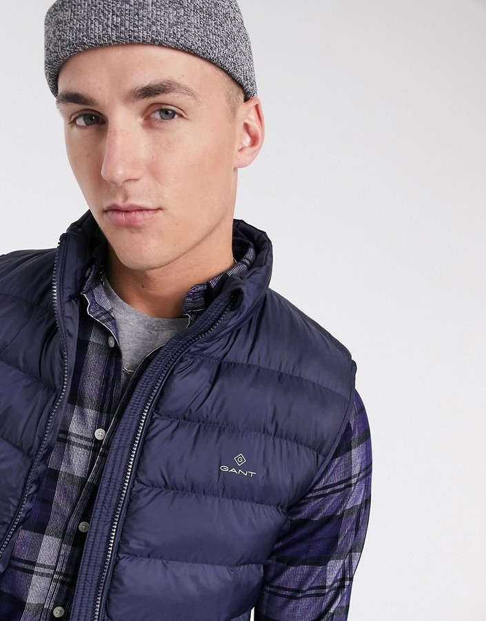 Gant lightweight puffer vest jacket in navy - ShopStyle