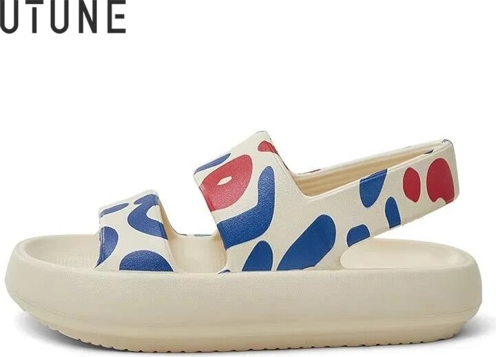 UTUNE Outside Sandals For Women Summer Platform Shoes Printing Beach Female Slides Slippers Outdoor EVA 4CM Thick Sole Non-slip