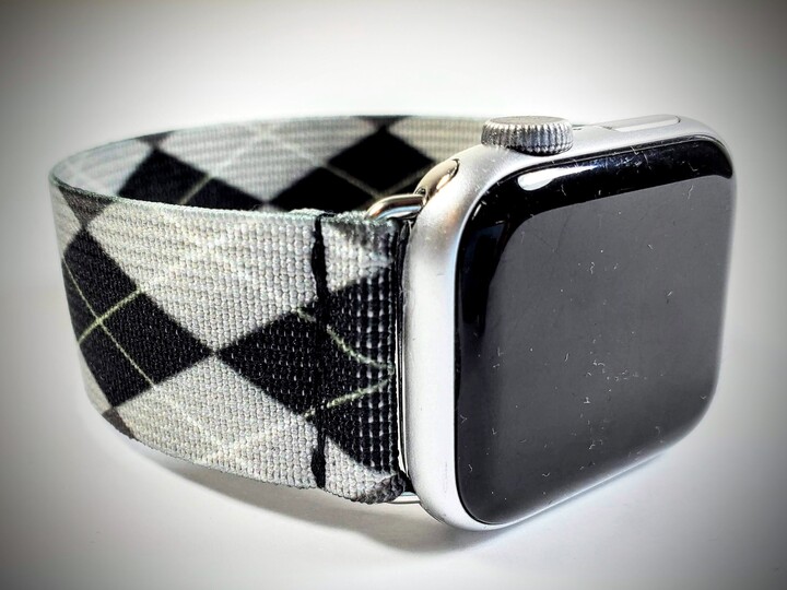 Black White Argyle Check Elastic Watch Band Apple Watch - 38mm 40mm 41mm 42mm 44mm 45mm 46mm 49mm, All Series(Models Ultra 2 Se Series 1-10