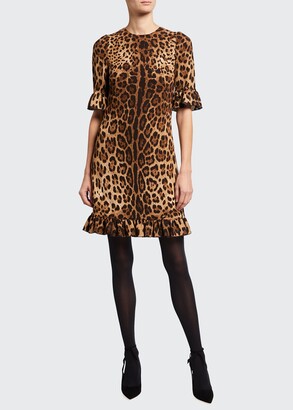 Leopard Ruffle-Trim Dress