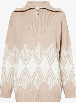Varley Womens Light Taupe Betty Jacquard Knitted Jumper S