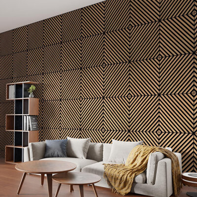 Latitude Run Concord Wallcoverings Wood Veneer Wall Panels | Pack of 4 Acoustic Square Diagonal Panels | Premium Soundproofing & 3D Interior Decor | 21.75\