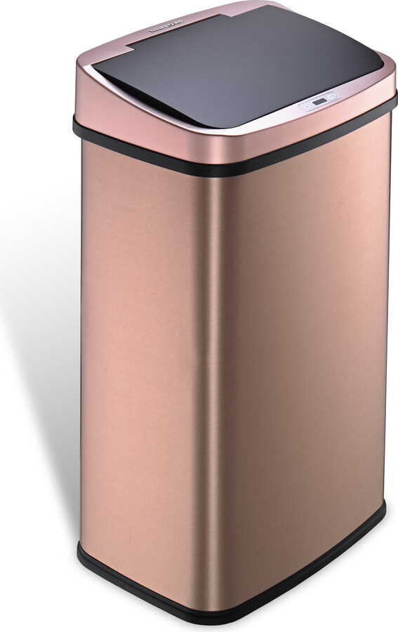 NineStars Nine Stars Automatic Trash Can, 13 Gallon Stainless Steel, Motion Sensor Hands free Soft close Lid Garbage Bin, Gold Stainless Steel
